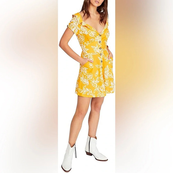 Free People Dresses & Skirts - NWT Free People Womens A Thing Called Love Boho Linen Blend Mini Yellow Dress 0
